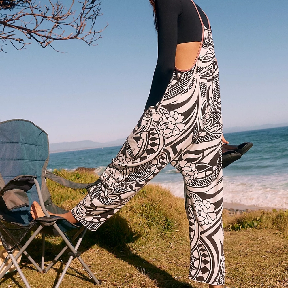 New FP Movement Free People Hot Shot Onesie S Padma Black Printed Combo Jumpsuit - Picture 7 of 16